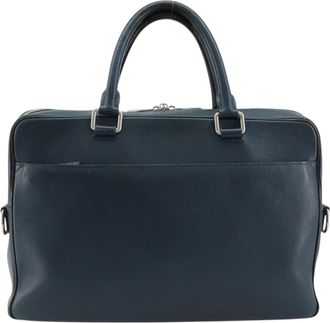 Louis Vuitton Porte-Documents Business Taiga Leather Blue Leather Handbag (Pre-Owned)