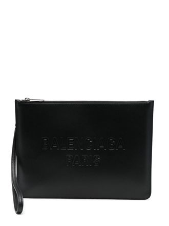 Balenciaga Clutch met logo-reli&euml;f - Zwart