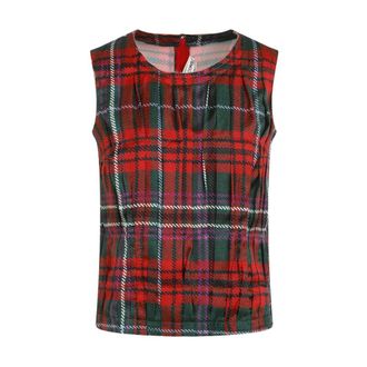 Comme Des Garçons Sleeveless Tops, female, Multicolor, Size: S Multicolor Tartan Pleated Top