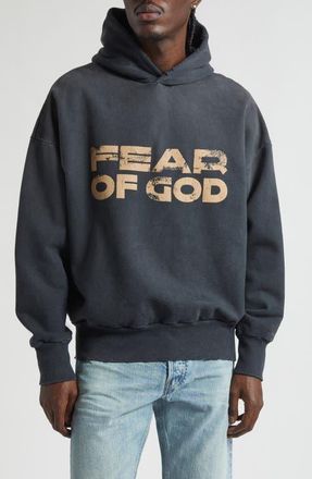 Fear of God Logo Graphic Hoodie in Black Black at Nordstrom, Size X-Large