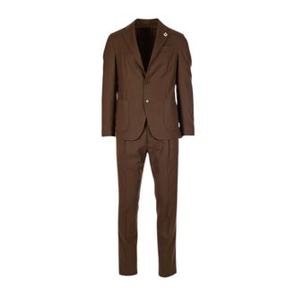 Lardini Single Breasted Suits, male, Brown, Size: M Stretch Wool Suit - Easy Wear