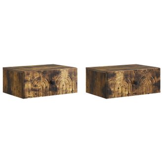 vidaXL Mesita De Noche De Pared 2 Pcs Roble Ahumado 49 X 34,5 X 20 Cm Vidaxl