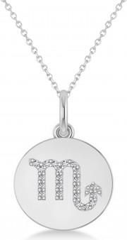 Allurez Diamond Scorpio Zodiac Disk Pendant Necklace 14k White Gold (0.11ct)