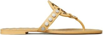 Tory Burch Beige Platte Sandalen met Laser-Cut Detail - Dames - Slippers - Beige - 40 EU - Leer - Schoenen