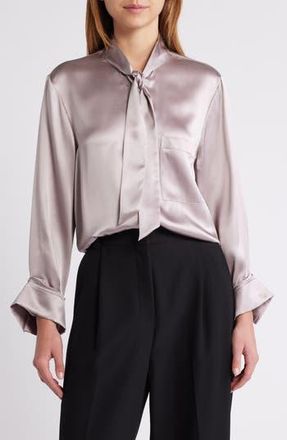 TWP Tie Neck Silk Shirt in Lilac Grey at Nordstrom Rack, Size Large
