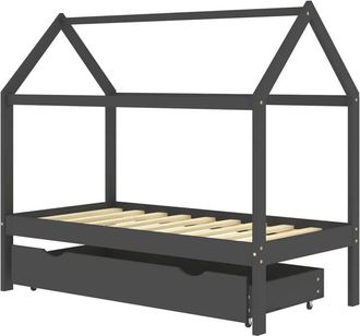 vidaXL Kids Bed Frame with a Drawer Dark Grey Solid Pine Wood 80x160cm Vidaxl