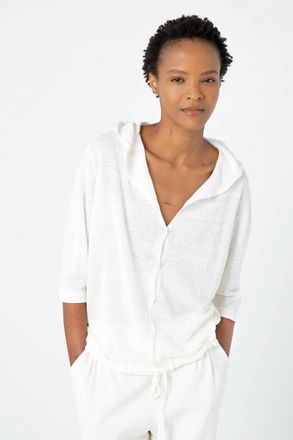 Kinross Cashmere Drawstring Hooded Cardigan In White