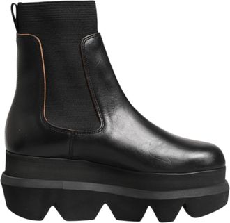 sacai Black Chelsea Leather Pull On Women Ankle Boots Womens Shoes (Pre-Owned)