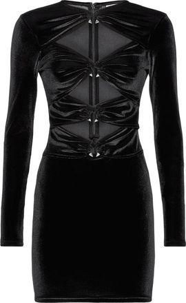 Philipp Plein Kleedjes, Dames, Zwart, XS, Polyester, Chenille Midi Jurk