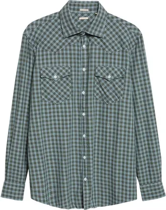 Massimo Alba Plaid Cotton Button-Up Western Shirt in Air Blue at Nordstrom, Size Xx-Large