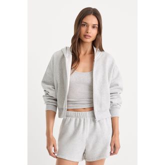 Good American Womens The Zip Up Sweatshirt | Heather Grey, Size Medium | Good American by Khlo&Egrave; Kardashian