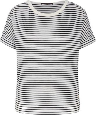Windsor Navy-Ecru Gestreept Tencel-Katoenen Shirt - Dames - T-shirts - Veelkleurig - 3XL - Katoen - Tops