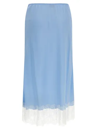 Moschino Silk Twill with Lace Hem Skirt - Blue