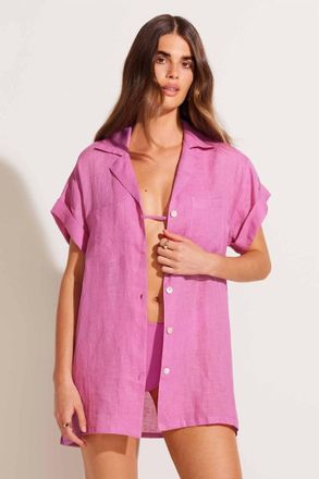Vitamin A Playa Pocket Blouse In Bubblegum Ecolinen