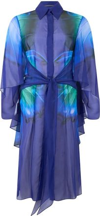 Alberta Ferretti Kleedjes, Dames, Veelkleurig, S, Midi jurk met knoop in de taille
