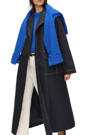 Aligne Elsa Topstitch Detail Organic Cotton Trench Coat in Navy at Nordstrom, Size 10