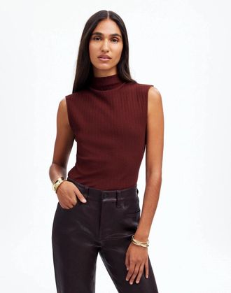 Madewell Womens Madewell Tank Top Cabernet Cotton Slim Fit Ribbed Mock Neck GBO1245