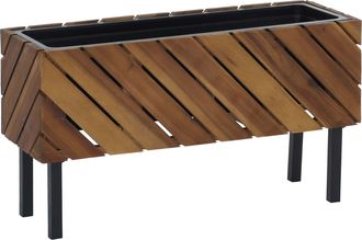 Hhg [nunca Usado] Jardinera Hhg-477, Maceta Para Flores Y Plantas, Para Interior Y Exterior, De Madera De Acacia Con Certificaci&oacute;n Mvg, 36 X 62 X 22 Cm, M