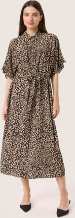 Soaked In Luxury SLNaya Short Sleeve Maxi Shirt Dress in Black With Brown Dots at Nordstrom, Size Xx-Large