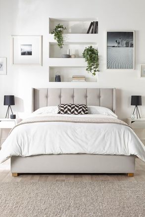 Catherine Lansfield Utopia Ottoman Storage Wing Bed in Plush Velvet Fabric, Custom Made in Light Grey | Size: King