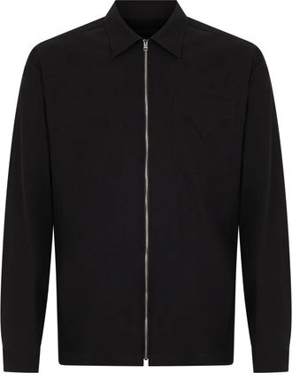 Prada Cotton Zip Shirt - Heren - Zomerjassen - Zwart - XL - Katoen - Jassen