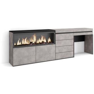 Skraut Home Skraut Home - Tavolo da toeletta, Tavolo da Trucco, stoccaggio, 234x75x35 cm, Con cassetto, Camino elettrico xxl, Cassettiera, Stile moderno, Grigio