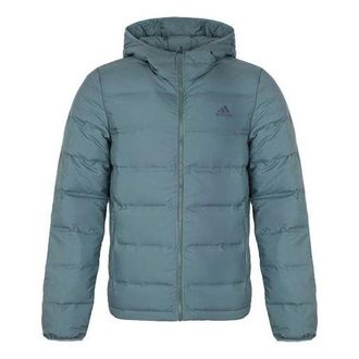 adidas Mens adidas Outdoor Solid Color Stay Warm Hooded Down Jacket Dark Malachite Green CZ2310