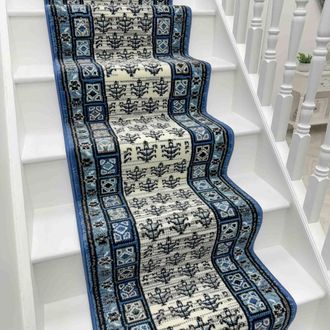 Runrug Stair Runner Carpet for Staircases - Soft & Comfy, 9mm - Mayan in Blue | Size: 60 cm x 540 cm