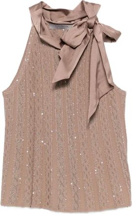 D.exterior Overhemden, Dames, Beige, S, Pailletten, Top met strik en pailletten