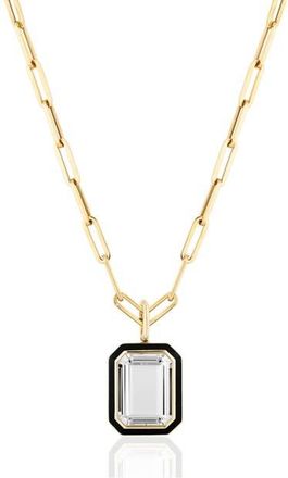 Goshwara Queen Emerald Cut Rock Crystal Pendant Necklace in Clear /Black at Nordstrom, Size 18