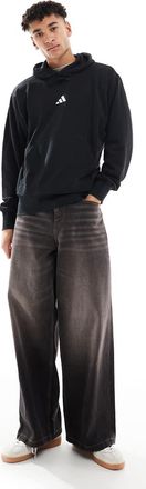 adidas adidas - Essentials Feelcozy - Felpa con cappuccio nera e bianca in spugna-Nero