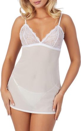 OnGossamer Luxe Lace Chemise & Thong Set in White at Nordstrom, Size X-Small