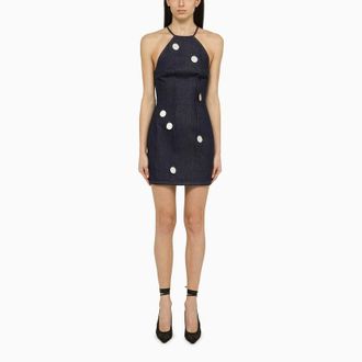DAVID KOMA Blue denim mini dress with mirrors