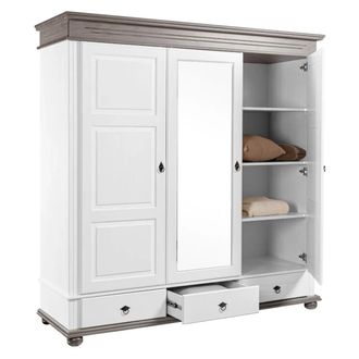 M&S Collection Armadio Camera Da Letto 3 Ante Con Specchio In Legno Bianco Grigio