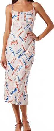 Astr Joan Printed Maxi Dress In White Multi Script