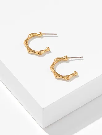 Talbots Bamboo Texture Hoop Earrings - Gold - 001 Talbots