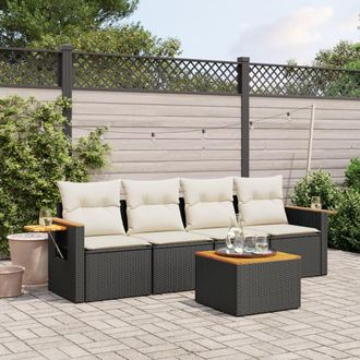 vidaXL Set De Muebles De Jard&iacute;n 5 Pzas Y Cojines Rat&aacute;n Sint&eacute;tico Negro Vidaxl