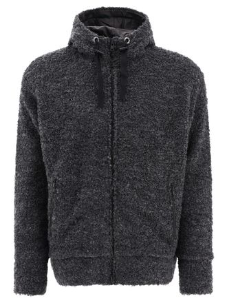 Junya Watanabe Mens Textured Drawstring Zipped Hoodie - Dark Grey Wool - Size Medium
