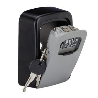 Relaxdays Relaxdays Guarda Llaves Con C&oacute;digo, Caja Seguridad Pared, Armario, Key Safe, 1 Ud., Aluminio, 11,5x9x4 Cm, Negro-gris