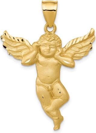 Diamond2Deal 14k Yellow Gold Satin Diamond-cut Angel Pendant