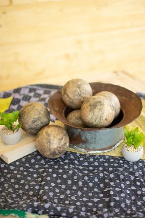 Kalalou Set Of Six Hand Carved Mango Wood Spheres
