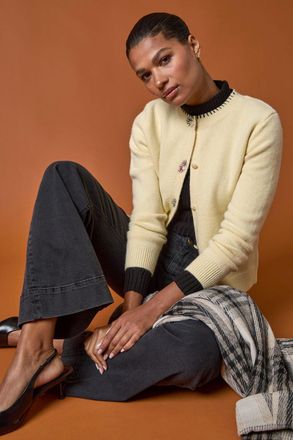 Roman Contrast Stitch Knit Cardigan