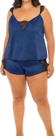 Oh là là Chéri Saskia Lace Camisole & Short Set - Plus In Estate Blue / Black