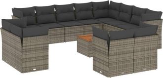 vidaXL Set Sof&aacute;s De Jard&iacute;n Con Cojines 13 Piezas Rat&aacute;n Sint&eacute;tico Gris Vidaxl