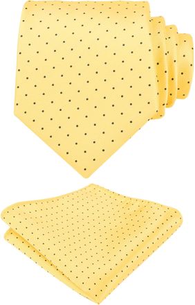 Alizeal Mens Classic Polka Dot Necktie and Hanky for Business Formal Tie with Pocket Square Set, Mustard Yellow