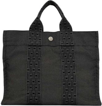 Herm&egrave;s Gray Canvas Handbag Tote Bag (Pre-Owned)