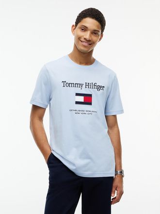 Tommy Hilfiger Mens Embroidered Flag Logo T-Shirt - Sky Blue - XXL