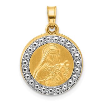 Diamond2Deal 14k Yellow Gold with Rhodium Hollow St. Theresa Pendant