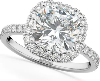 Allurez Cushion Cut Halo Moissanite & Diamond Engagement Ring 14k in 2.66Ct/white Gold at Nordstrom, Size 5.5