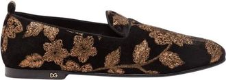 Dolce & Gabbana Vaticano Loafers met Geborduurde Bladeren - Heren - Loafers - Zwart - 40 EU - Schoenen
